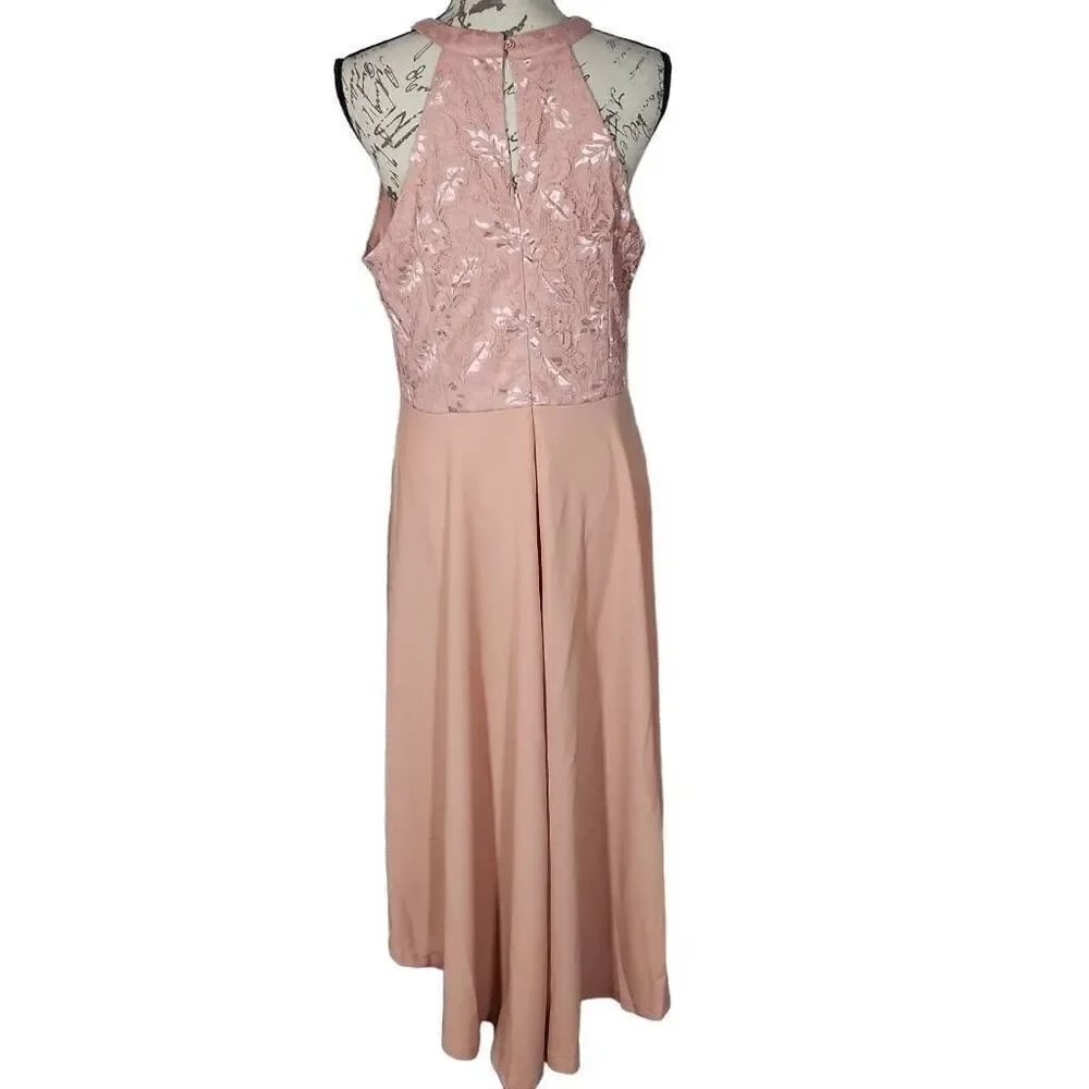 CBbonlinedress Women Size XL Pink High Low Halter Cocktail A-line Lace Dress